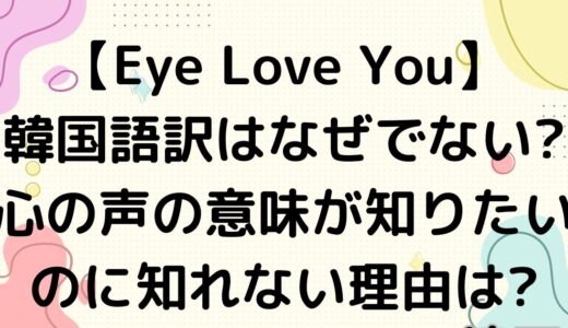 【Eye Love You】韓国語のセリフ日本語訳なぜない?意味が知りたいのに知れない理由は?